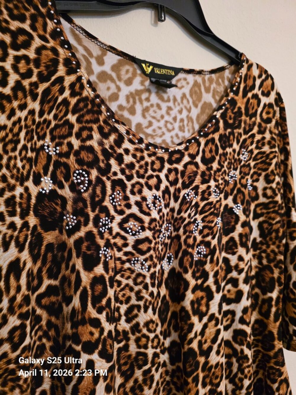 Valentina Silky Leopard Top with Crystal Accents Size S - Picture 2 of 4